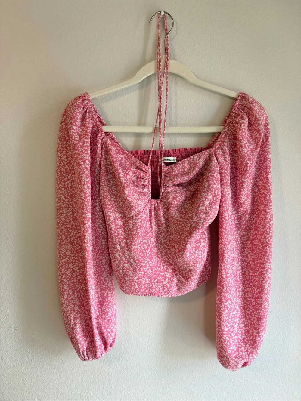 Abercrombie & Fitch Pink Floral Puff-Sleeve Crop Top